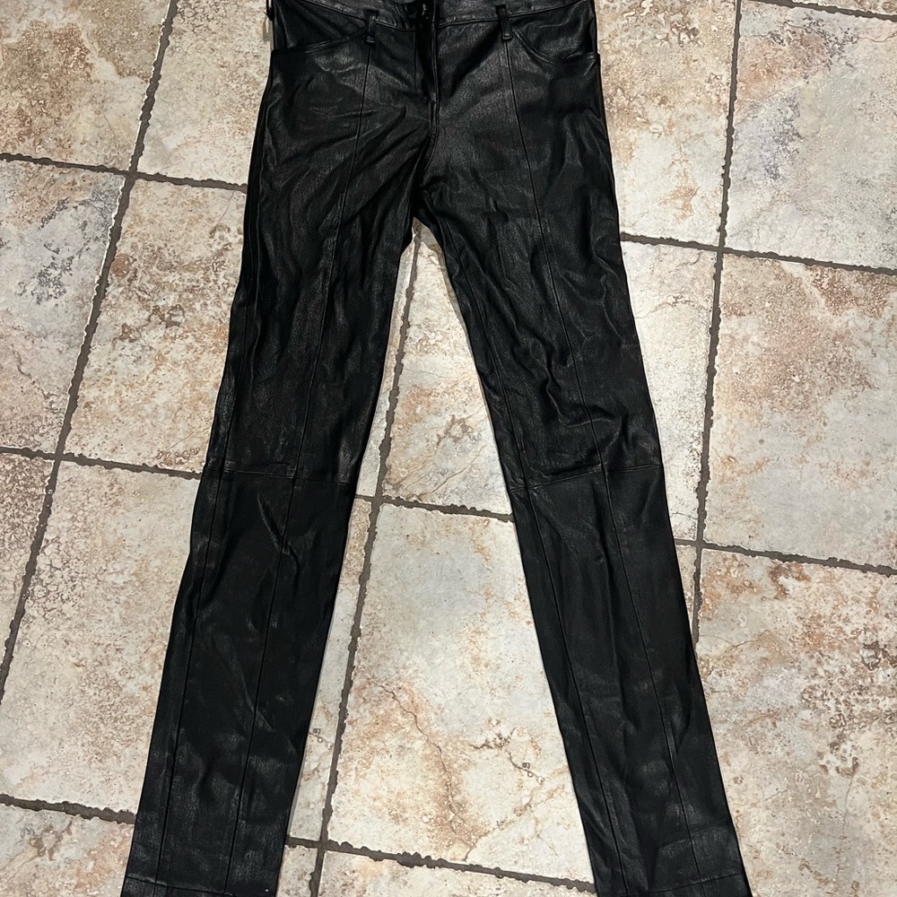 Tory Burch Black Straight Leg Leather Pants